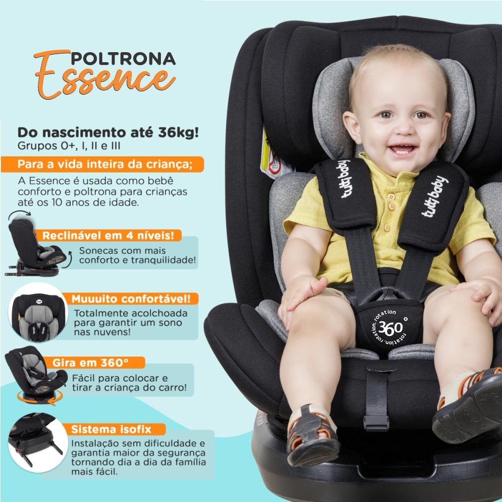 Cadeira Para Carro Essence Giratória 360 0 A 36kg Reclina Preta E Cinza Tutti Baby