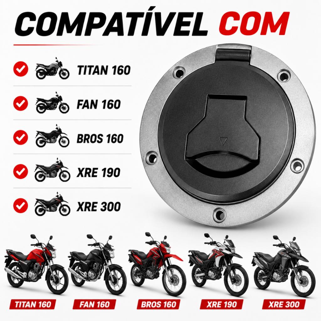 Tampa Tanque Combustível Moto Titan 160 Fan 160 Bros 160 Xre 190 Xre 300 Com 2 Chaves