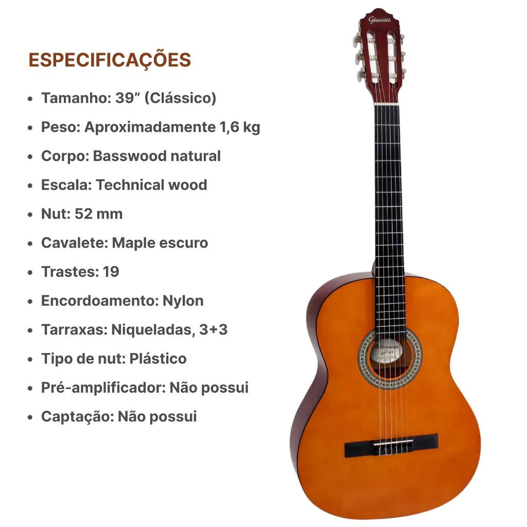 Violao Giannini Nylon Estudante Start Natural N-14n