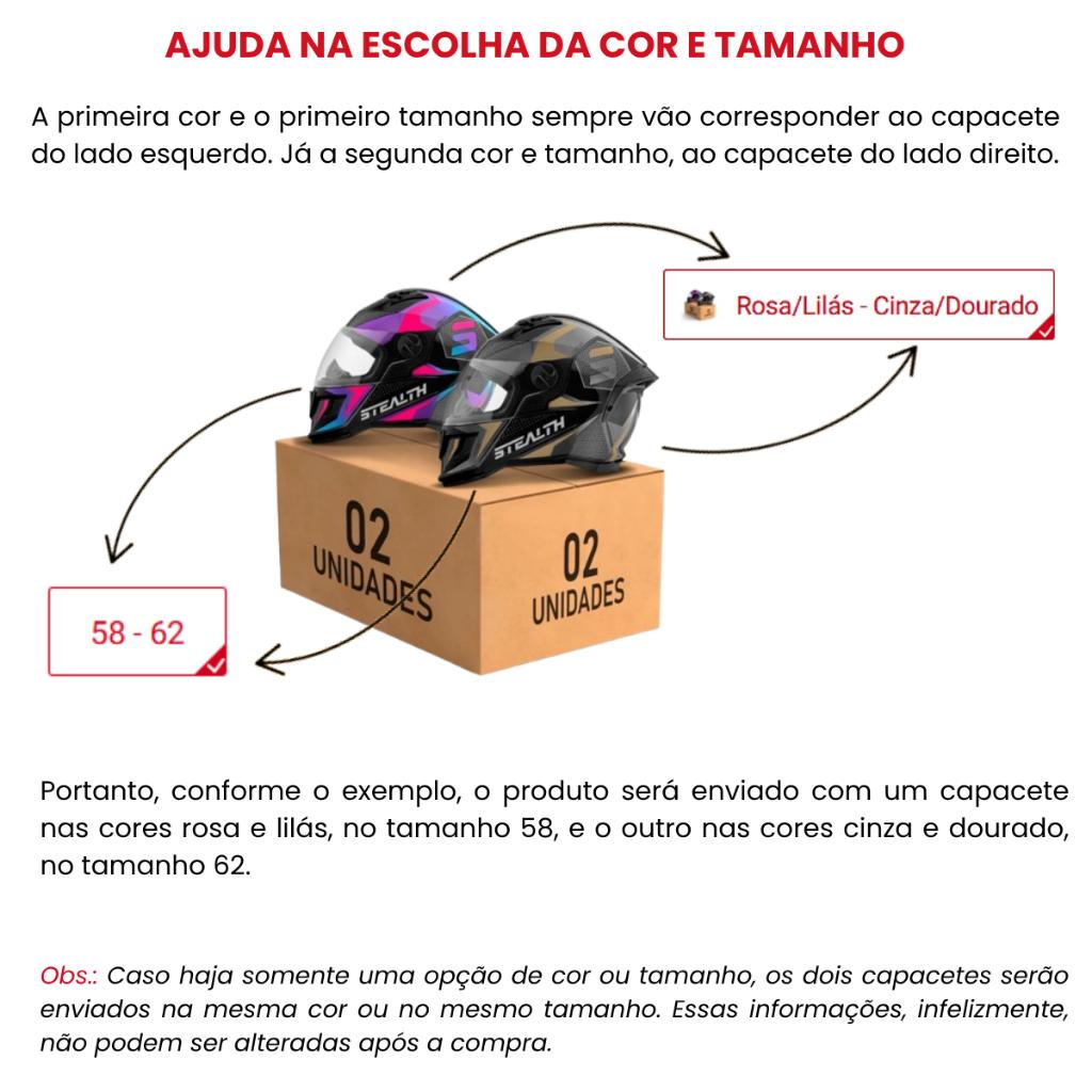Kit 2 Capacete Fechado Stealth Concept PRO Tork Brilhante Feminino Masculino Para Casal Rosa/lilás