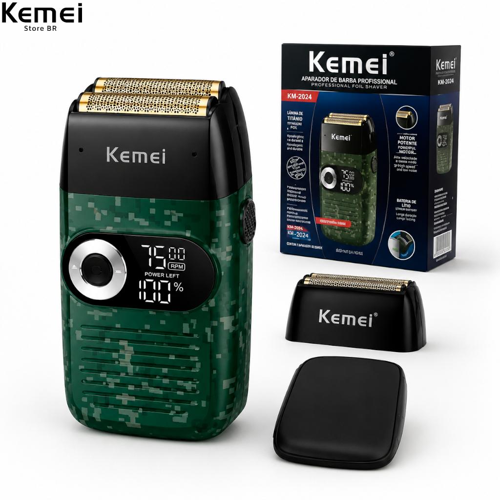 Barbeador Elétrico Shaver Kemei Km2027 Bivolt Profissional Cor Verde-escuro 110v/220v