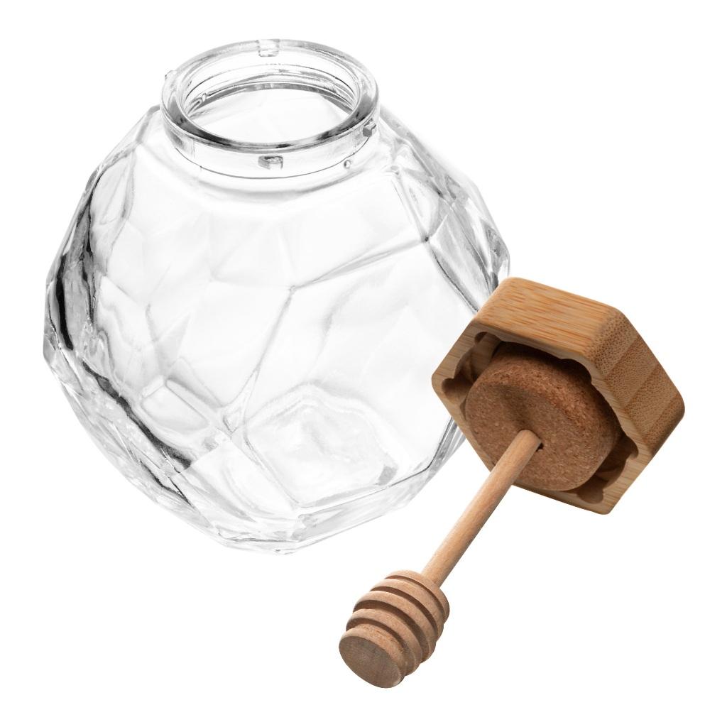 Meleira De Vidro Com Tampa E Pegador De Bambu 10cm 200ml Wolff - Pote Porta Mel Para Café Da Manhã