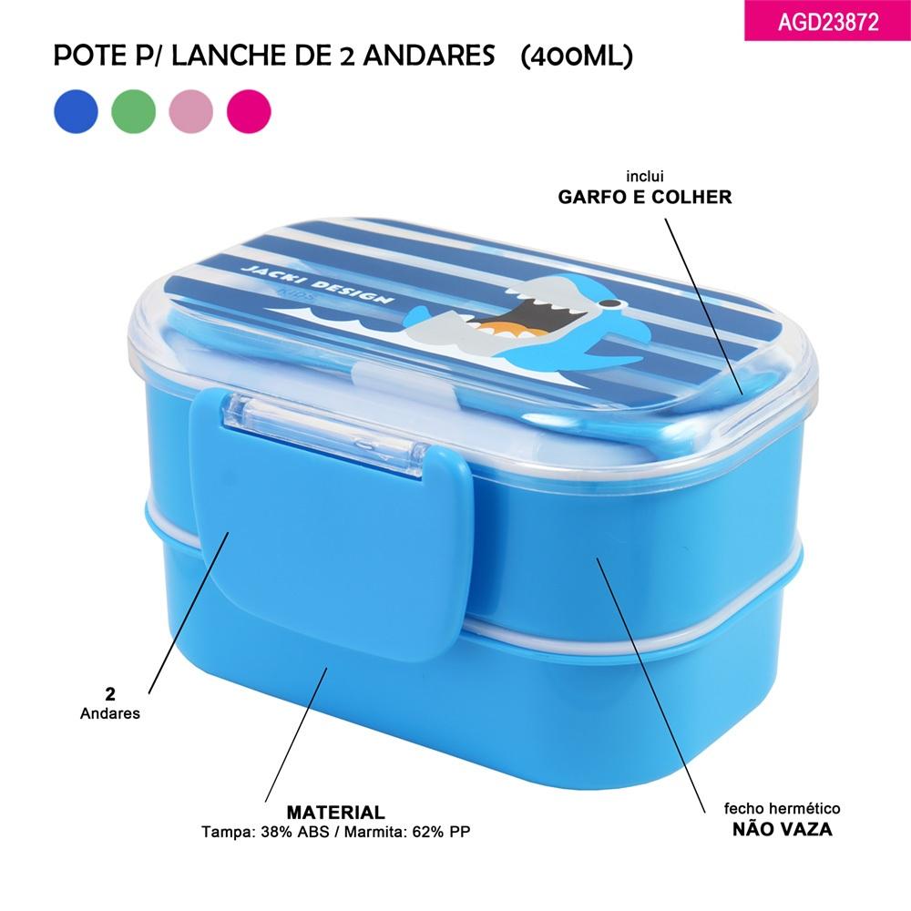 Pote Para Lanche Infantil 2 Andares 400ml Jacki Design Com Talheres Bpa Free