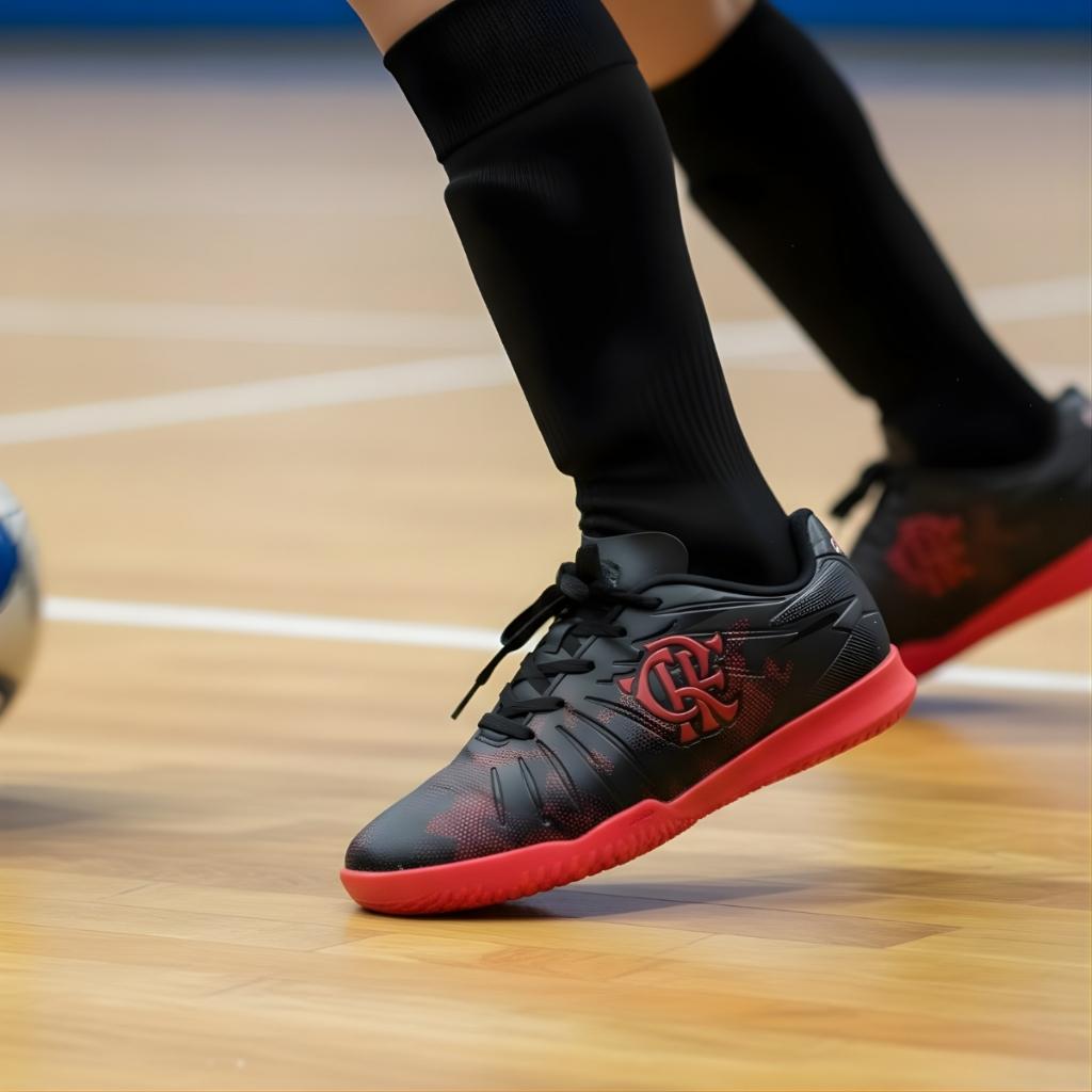 Chuteira Futsal Infantil Oxn Vision 3 Flamengo Indoor Futebol Salão Leve Confortável