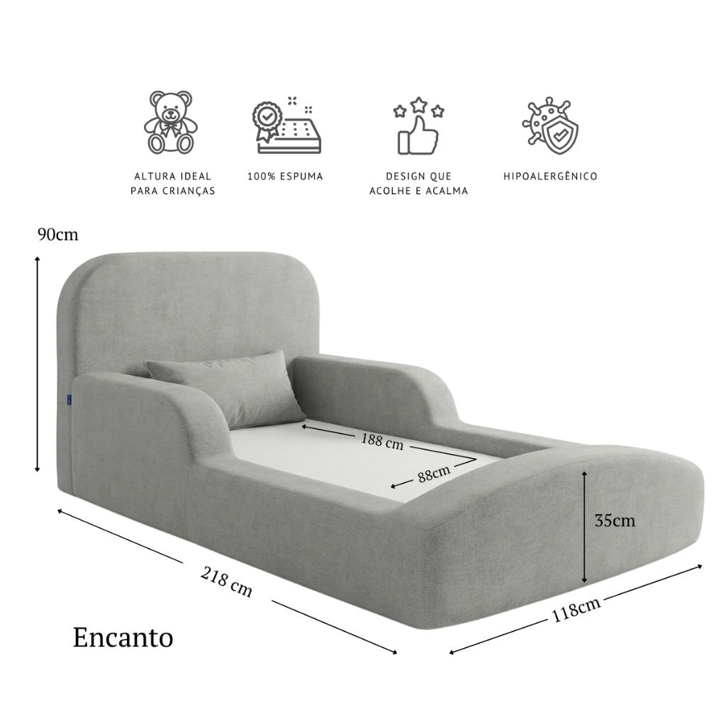 Cama Montessoriana Solteiro Encanto 100 Espuma Cinza Keiko