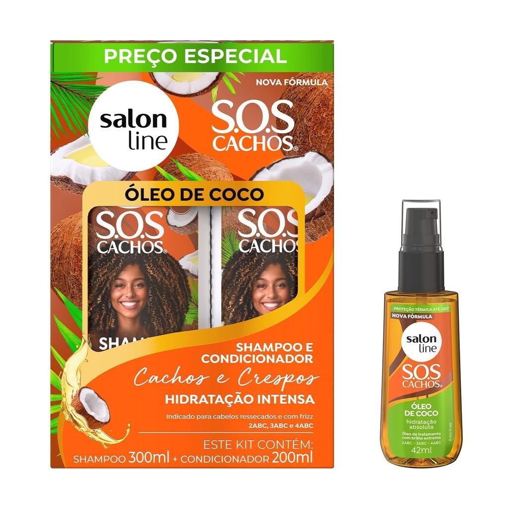 Kit Shampoo E Condicionador + Óleo Sos Cachos Óleo De Coco