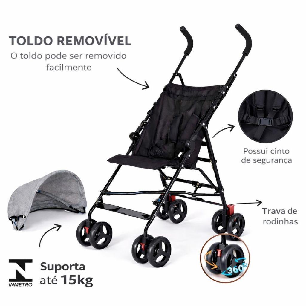 Carrinho De Bebê Guarda Chuva Passeio Compacto Dobrável Com Dossel E Cinto De Segurança 13kg Funny