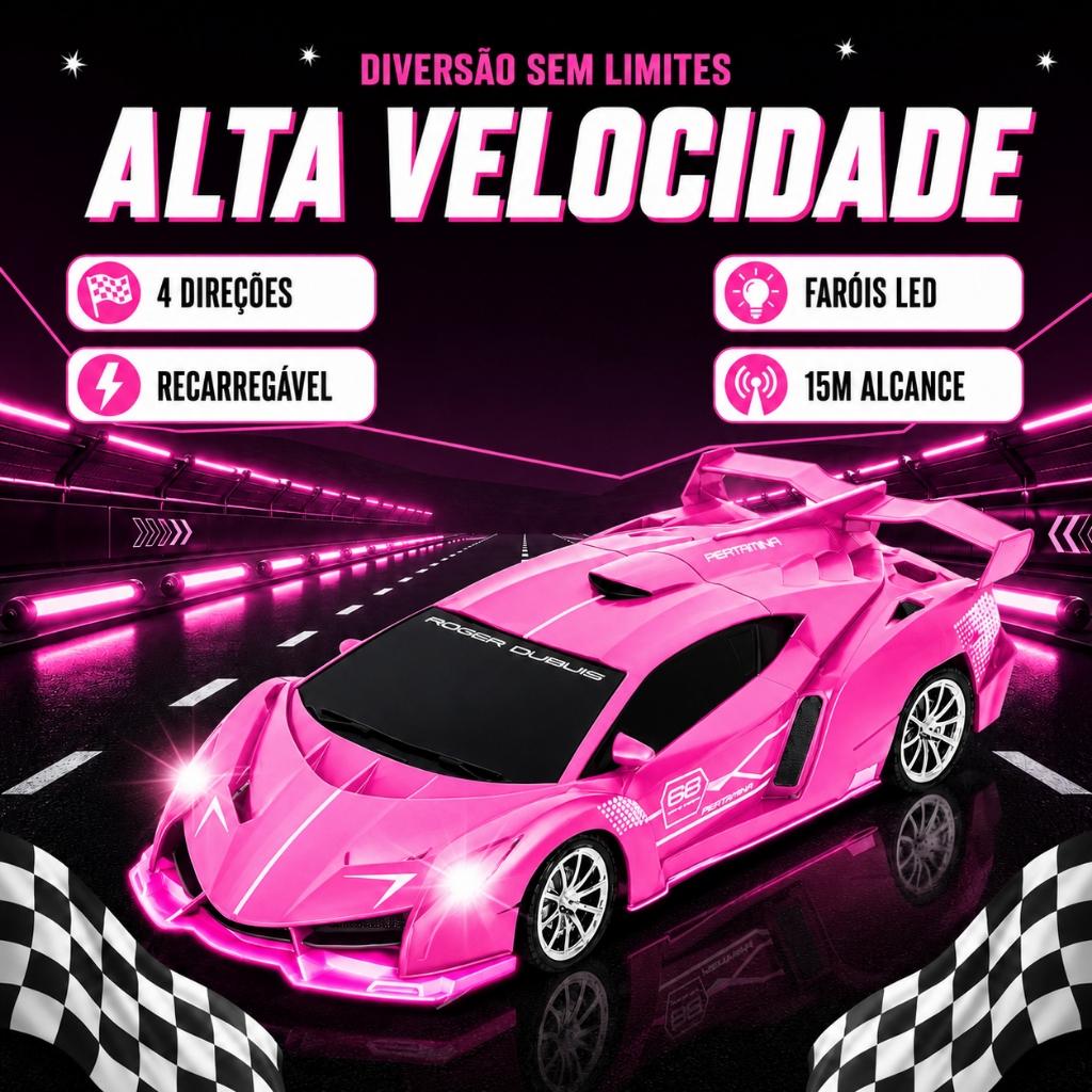 Carrinho De Controle Remoto Drift Brinquedo Corrida Veloz Com Luz Recarregavel Rosa Menina Kizumba