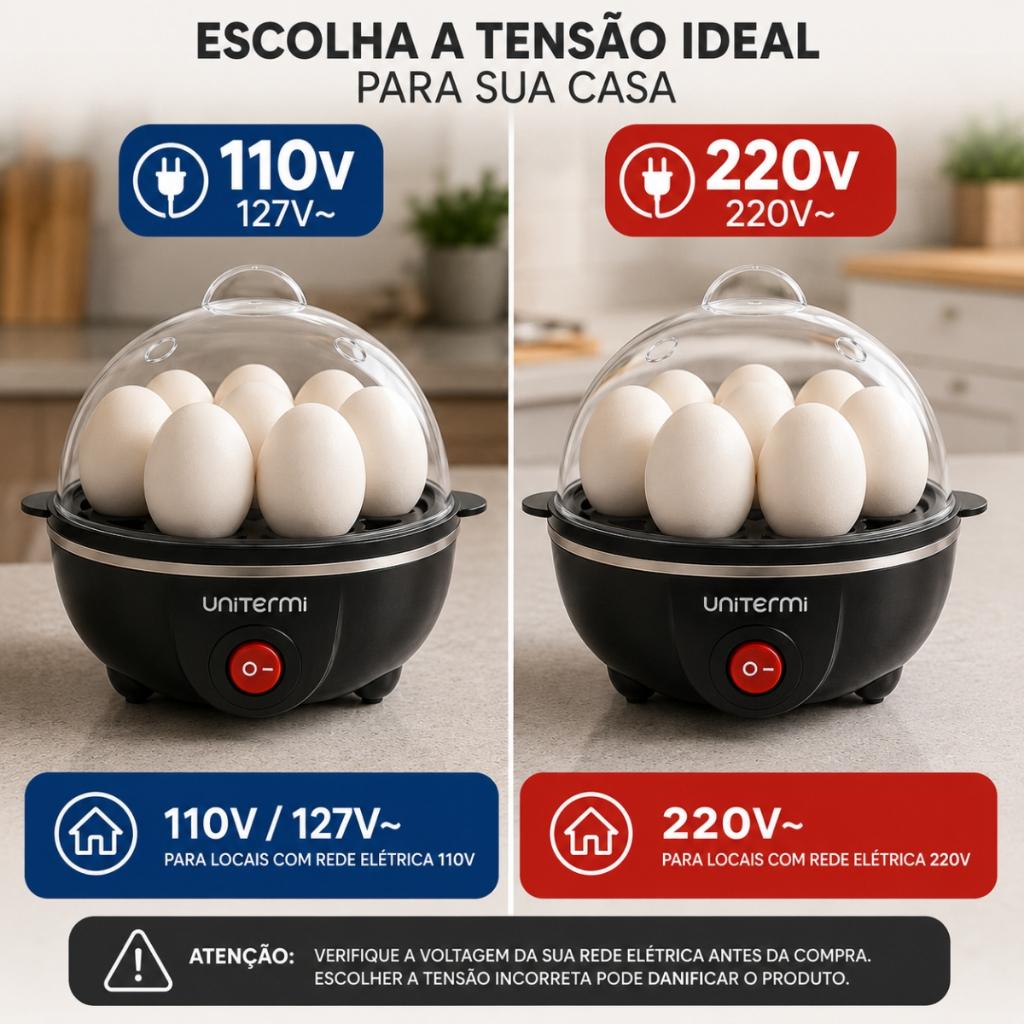 Cozedor De Ovos Eletrico 7 Ovos Voltagem 110V Ou 220V Ovo Mole Medio Duro Desliga Sozinho Unitermi