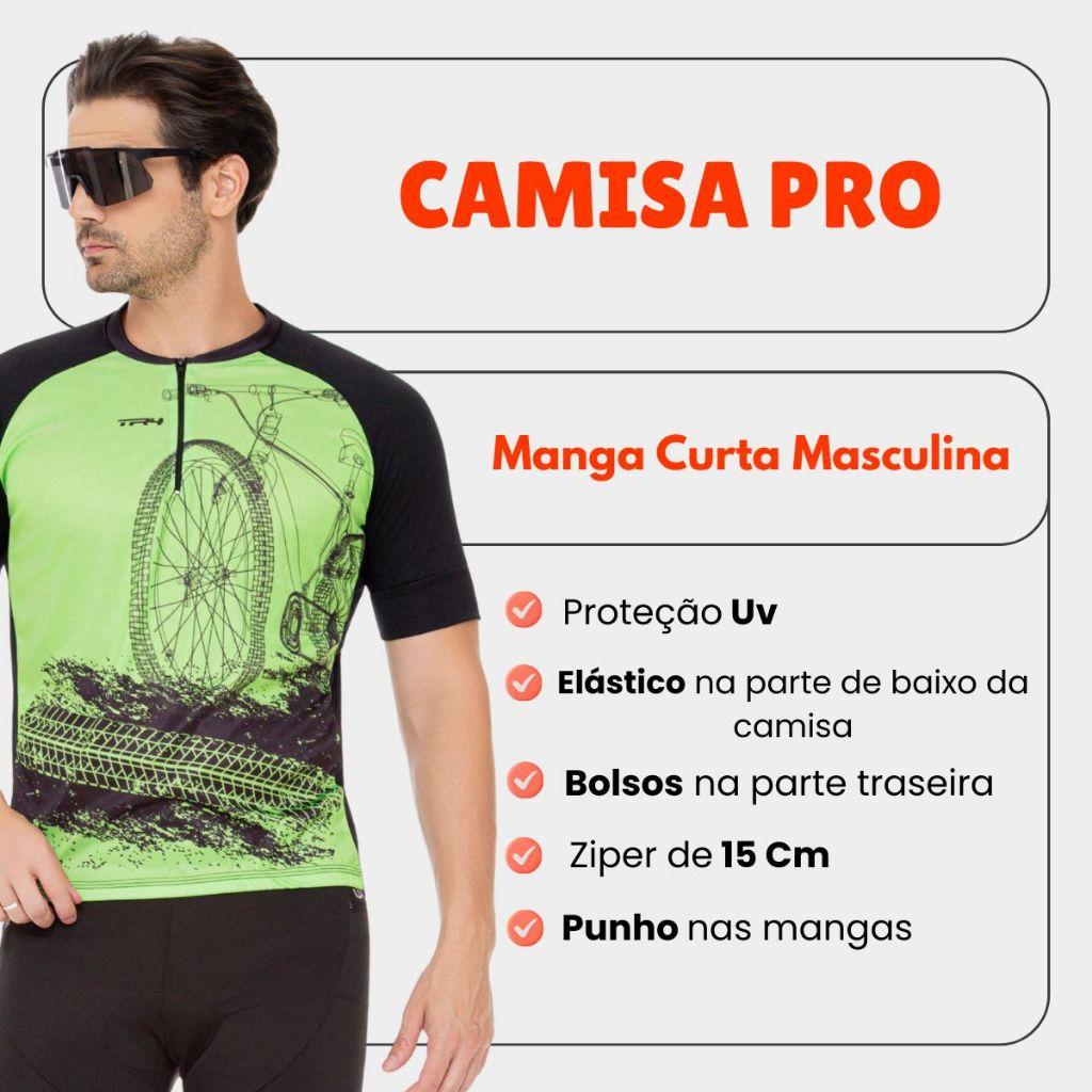 Kit Conjunto Ciclismo Masculino Camisa Bermuda Gel Slim Camiseta Manga Curta Short Respirável