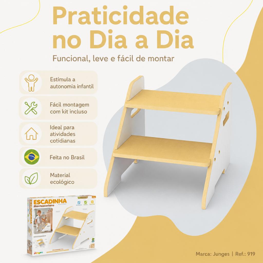 Escada Banquinho Infantil De Madeira Montessoriana Pia Banheiro Junges