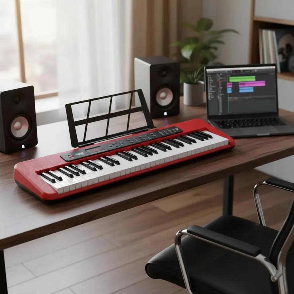 Teclado Musical Kobe Kb-150 Rd Vermelho 61 Teclas Com Fonte