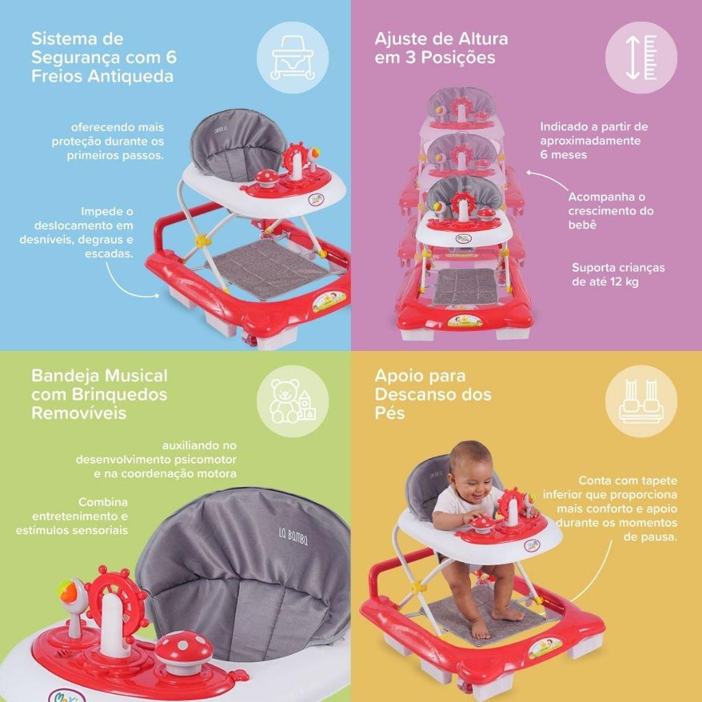 Andador Infantil Musical 2 Em 1 Com Empurrador 3 Ajuste De Altura La Bamba Maxi Baby