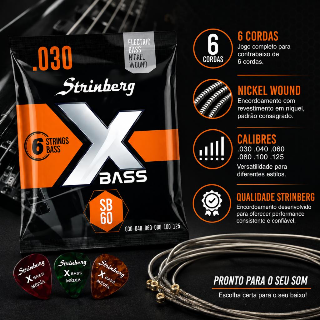 Jogo De Cordas Contra Baixo Strinberg Sb60 6 Cord C/nf Full