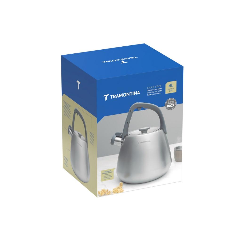 Chaleira Tramontina Em Aço Inox Com Apito E Cabo De Nylon 4 L Apito Sinaliza O Ponto De Fervura E Segurança