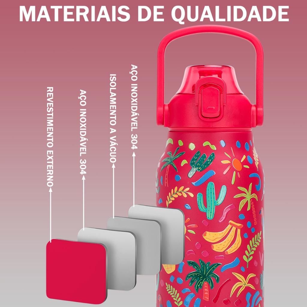 Modus Garrafa De Água Térmica 1700ml Aço Inox Parede Dupla Quente E Frio Com Estampa Moderna