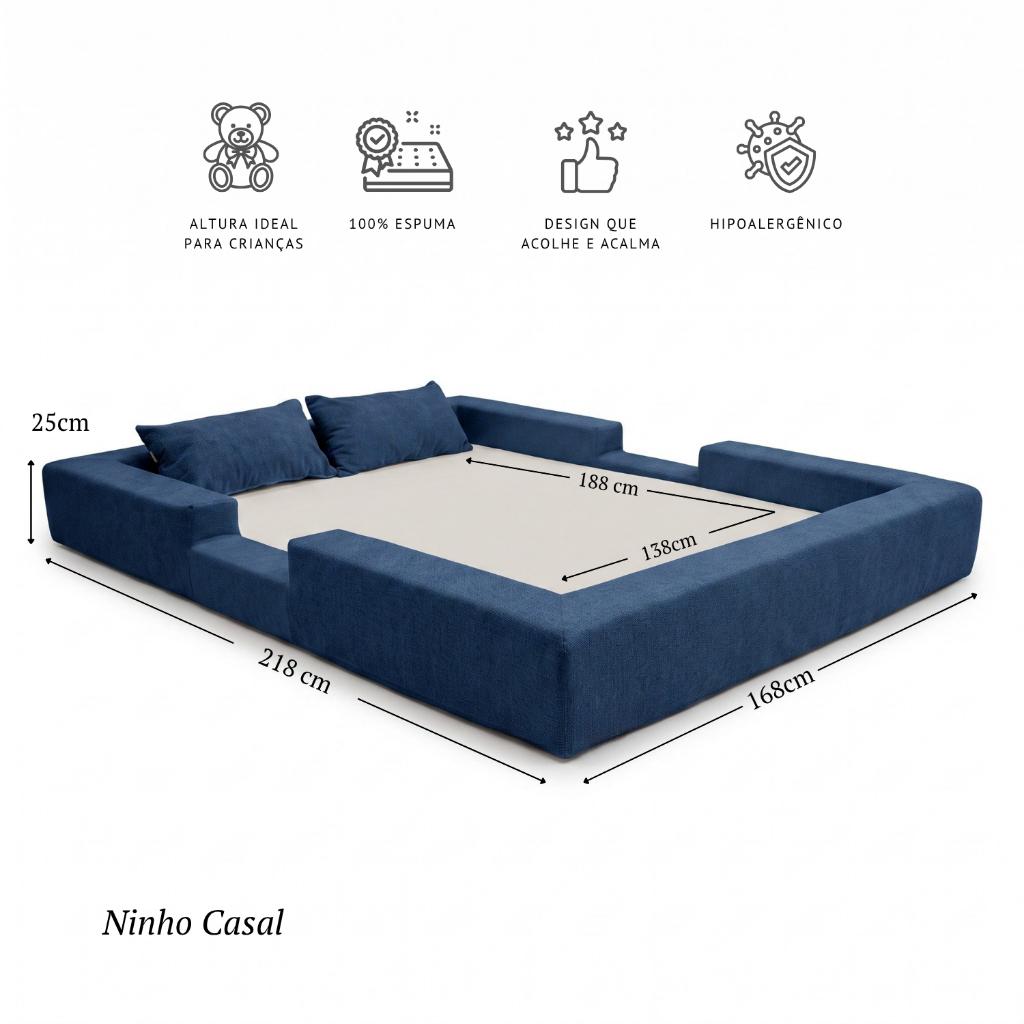 Cama Montessoriana Casal Ninho 100 Espuma Azul Marinho Keiko