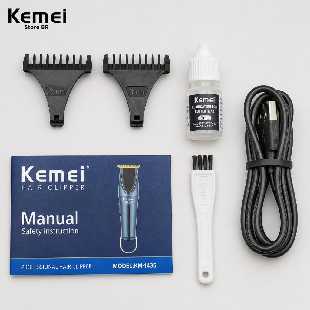 Máquina Barbeador Kemei-1435 Bivolt Sem Fio 110v 200v Portátil Corte Aparador De Pelos Kemei Km1435