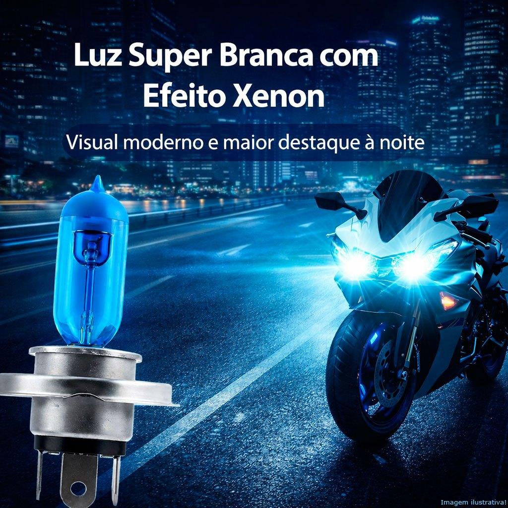 Lâmpada Moto H4 Super Branca Efeito Xenon 35W Hologena 12V