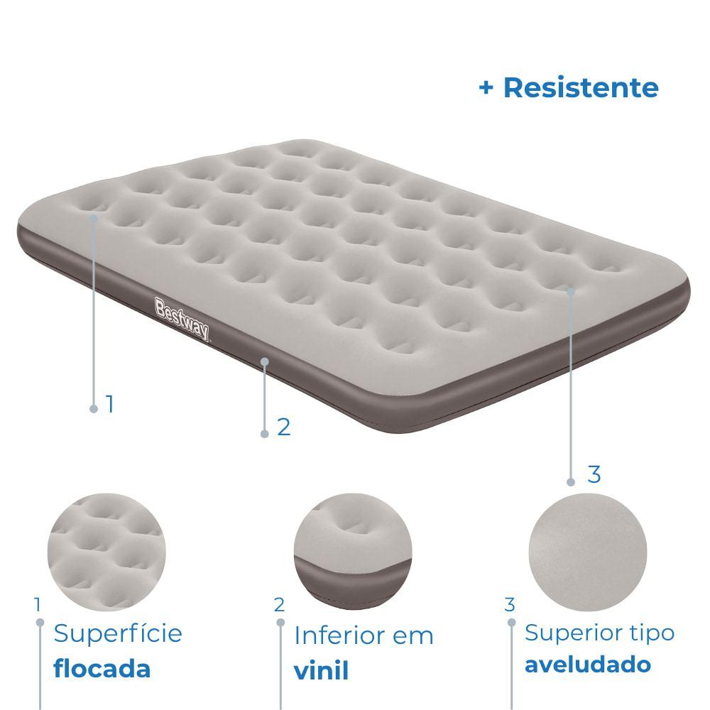 Colchão Inflável Bege Suporta 300kg Casal Camping Praia + Bomba De Ar Manual Bestway