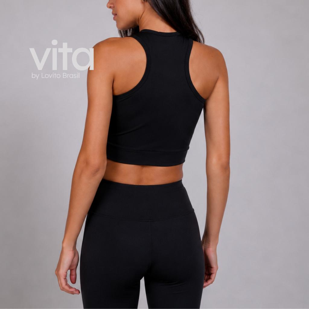 Lovito Top Esportivo Feminino Alongado Com Zíper Frontal Liso Sbb345brl374