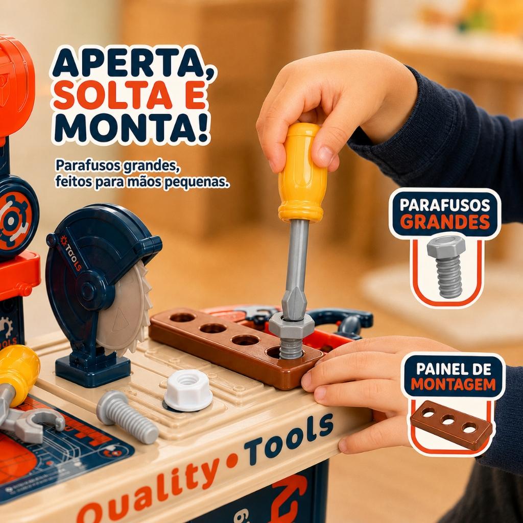 Bancada De Ferramentas Infantil Didática Educativa Com Kit Ferramentas Brinquedo Oficina Kizumba