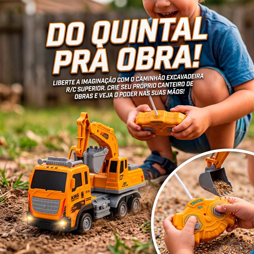 Caminhão Retroescavadeira Controle Remoto LED Escala 1 16 Brinquedo Construção Infantil