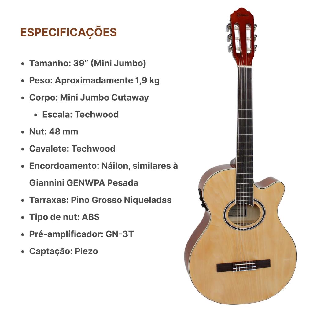Violao Giannini Gnf-1d Ceq Ng Kit Capa Acessorios