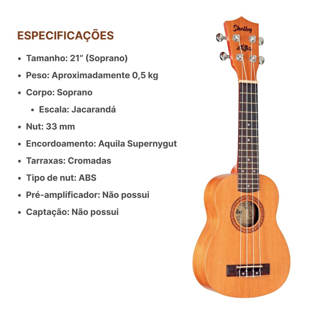 Kit Ukulele Shelby Soprano Su21m Eletrico Capa + Afinador
