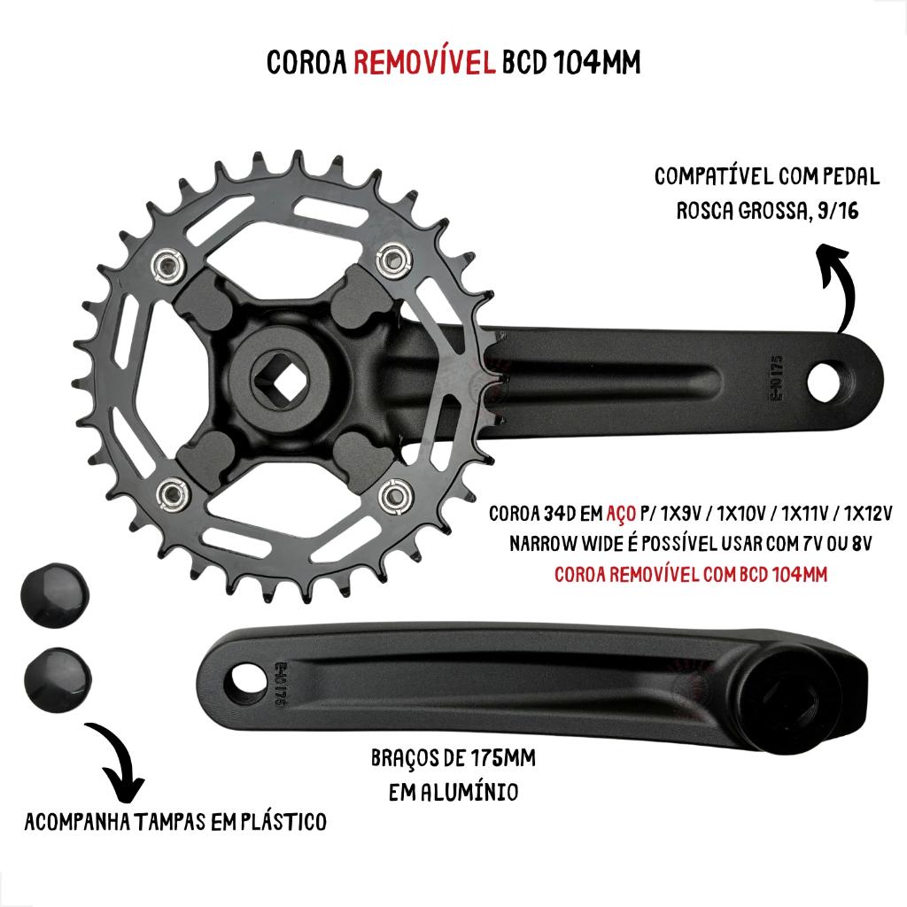 Pedivela Single Absolute Wild Coroa 34d Em Aço Braço 175mm 9v 10v 11v 12v Mtb