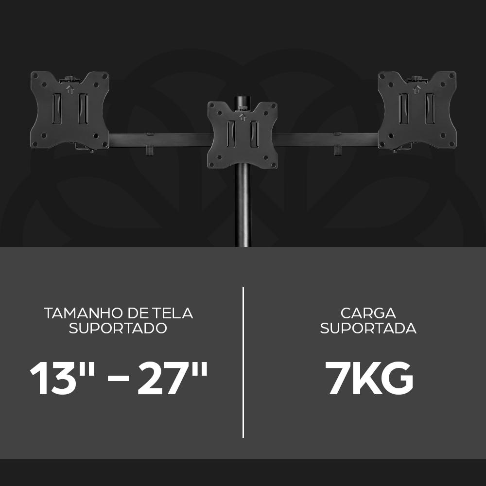 Suporte Articulado Para 3 Monitores 13 A 27 Pol Zinnia Tms 300 Vesa Mesa