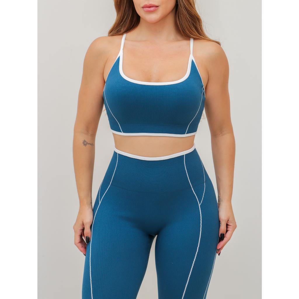 Conjunto Fitness Feminino Canelado Premium Com Bojo Legging Esportivo Academia 3RD
