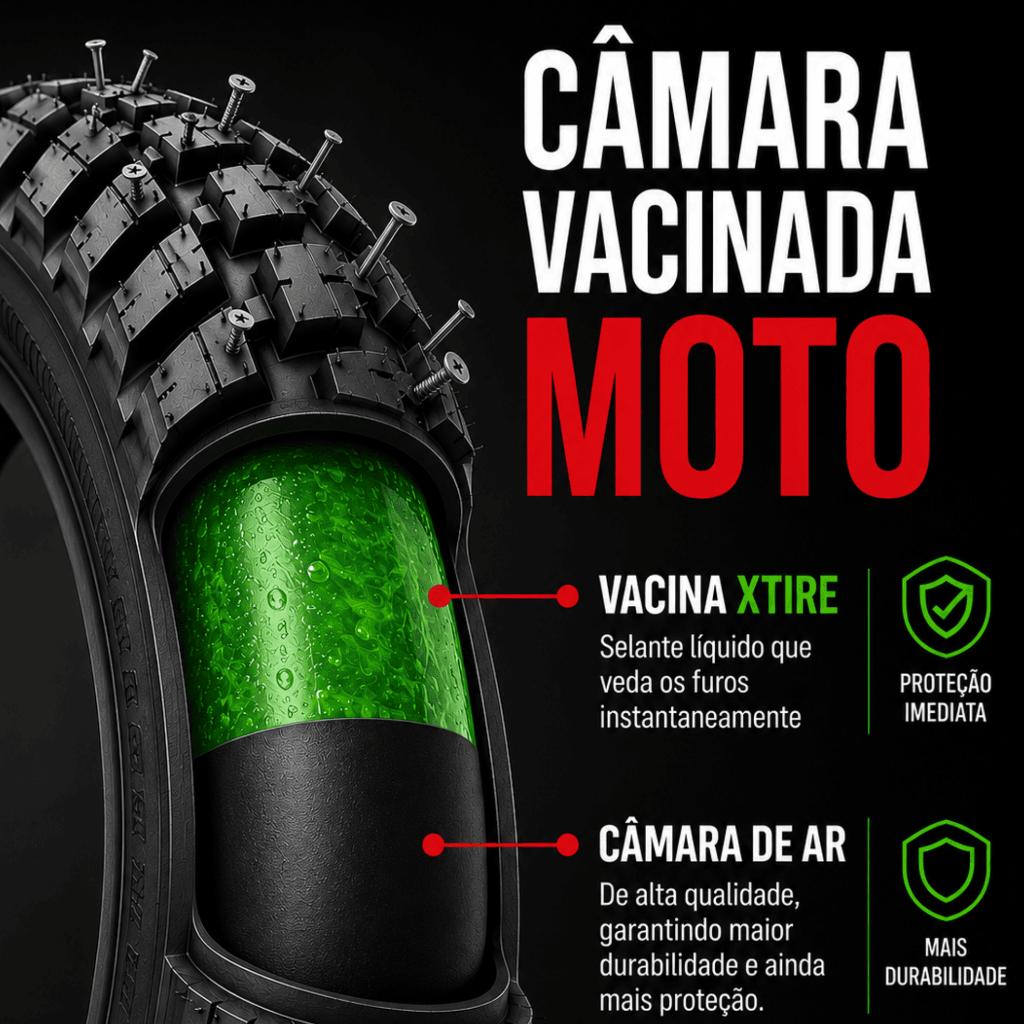 Kit 2 Câmara De Ar Moto Com Vacina De Pneu Xtire Selante Antifuro P/Cg Titan Fan Biz Pop Bros Xre Lander Tornado