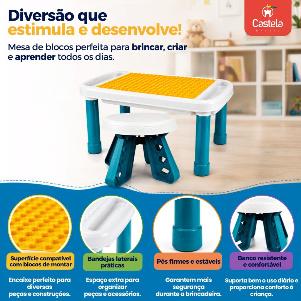 Mesinha Com Cadeira E Blocos De Montar 81 Peças - Castela