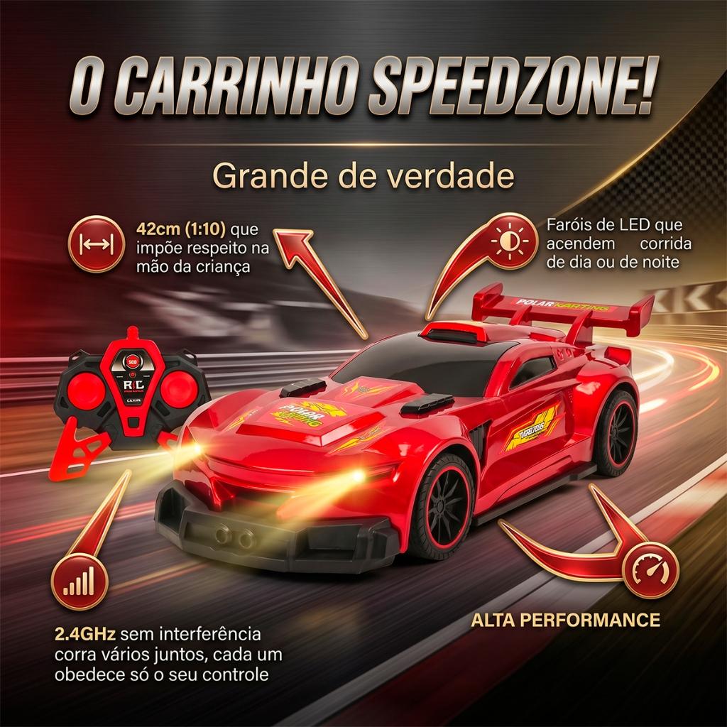 Carrinho Controle Remoto 1 10 Grande 42cm Esportivo LED 2.4ghz Brinquedo Menino 6 Anos A Pilha