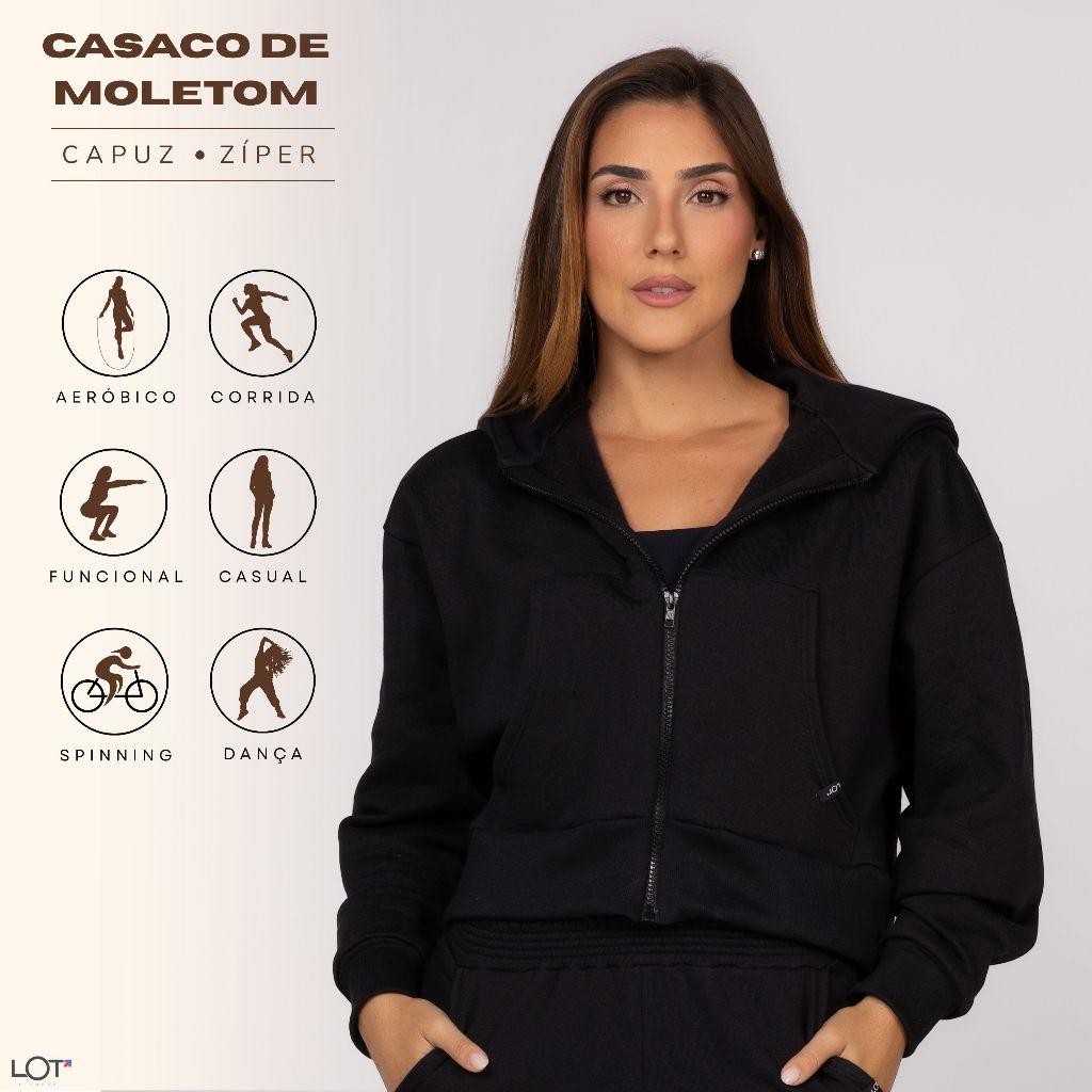 Conjunto De Moletom Feminino Casaco Bolsos Canguru Com Capuz E Calça Soltinha Esportivo Academia