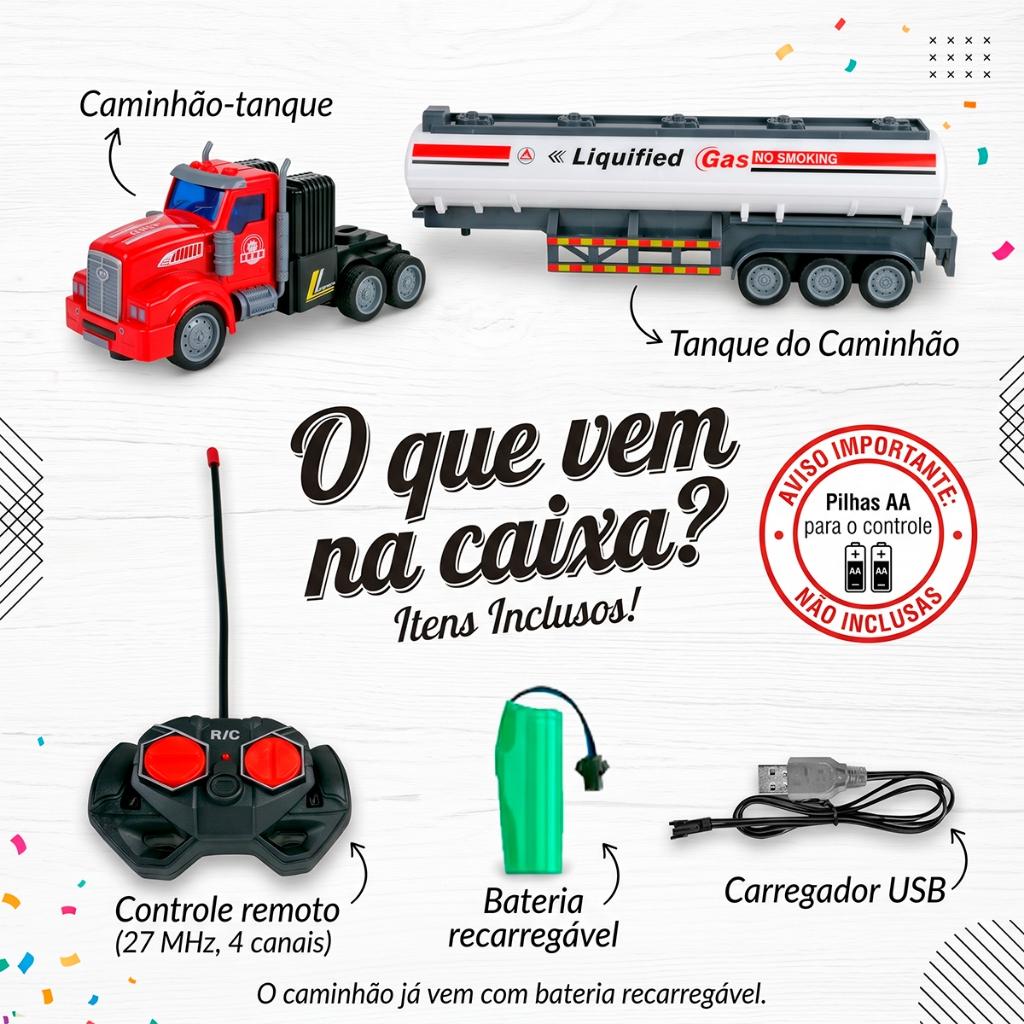 Caminhão Carrinho Controle Remoto Recarregável LED Carreta Brinquedos De Menino Polibrinq