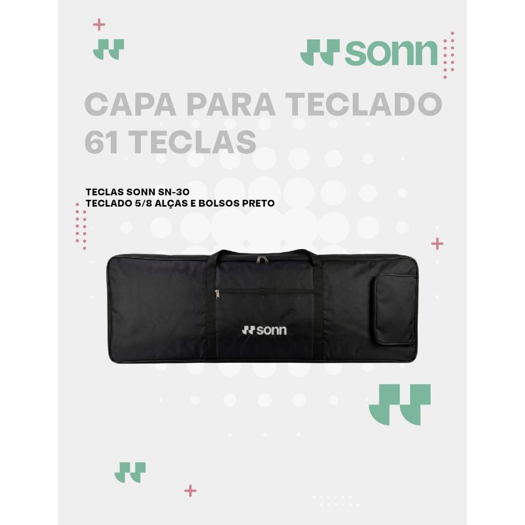 Capa Para Teclado 61 Teclas Sonn Sn-30 Capa Teclado 5/8 Alças E Bolsos Tecido Oxford 600 Preto Bolsa Case Teclado