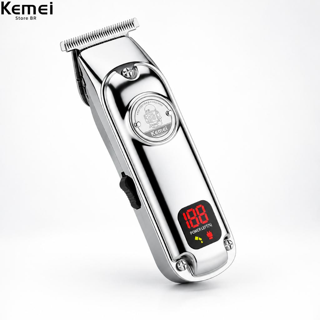 Kemei Km 2831 Máquina De Corte De Barbeiro De Metal Carreento Digital USB Mini Design Corpo De Metal