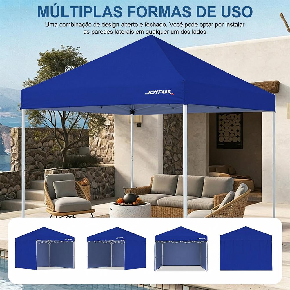 Tenda Gazebo Dobrável Impermeável Com 3 Paredes + Bolsa De Peso + Proteção Uv50+ Joyfox
