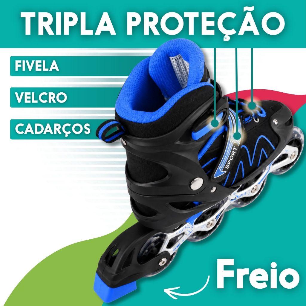 Patins 4 Rodas Infantil Ajustável Roller Inline Kit De Proteção Bolsa Capacete Menina E Menino