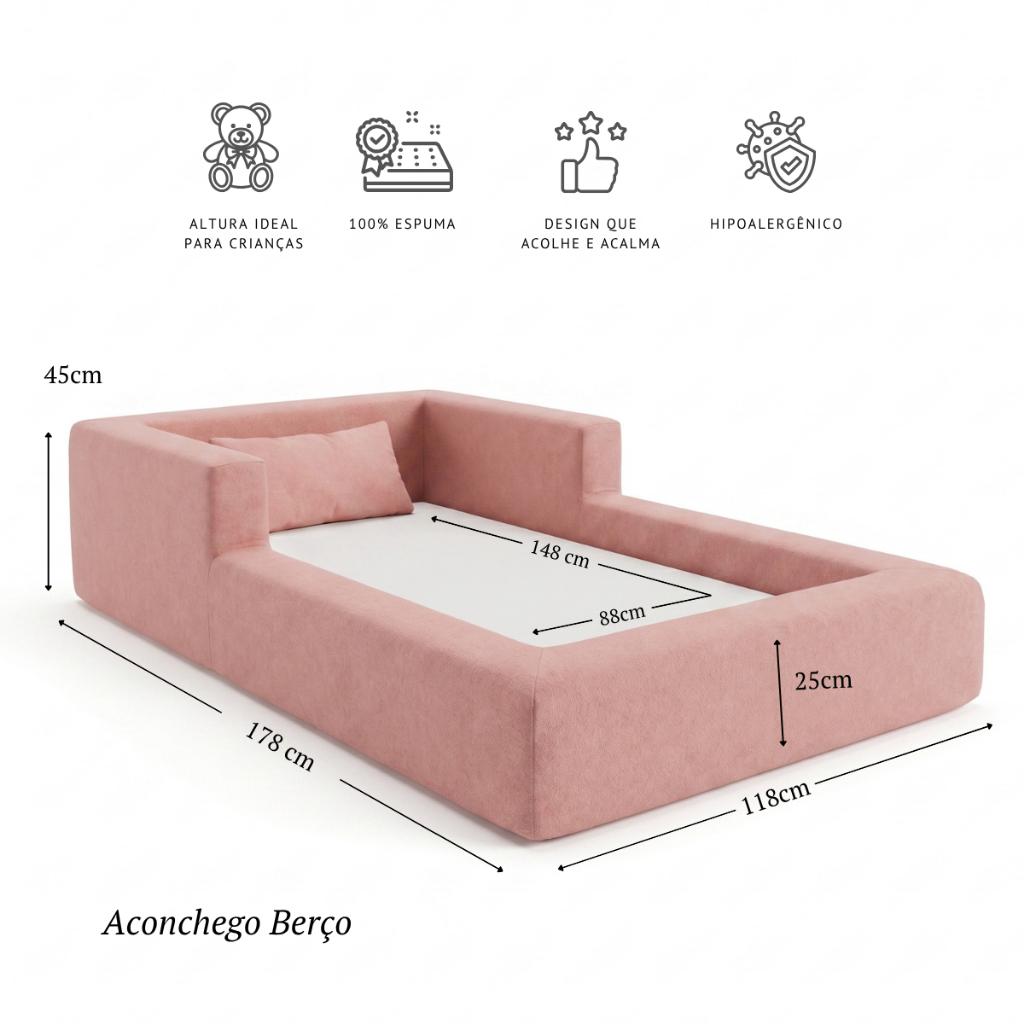 Cama Montessoriana Berço Aconchego 100 Espuma Rosa Keiko