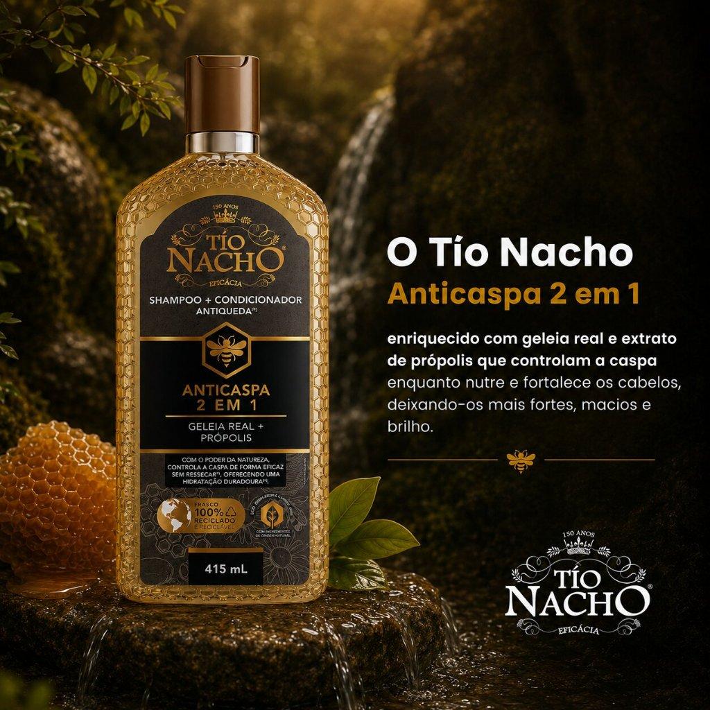 Shampoo 2 Em 1 Tio Nacho Anticaspa 415ml - Geleia Real E Extrato De Própolis