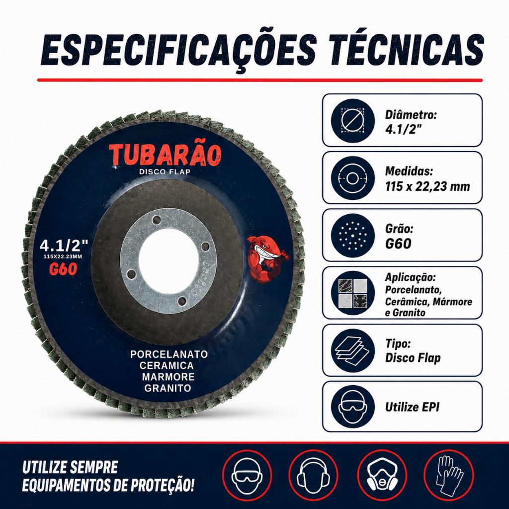Disco Flap Porcelanato Marmore Granito G60 - Tubarão