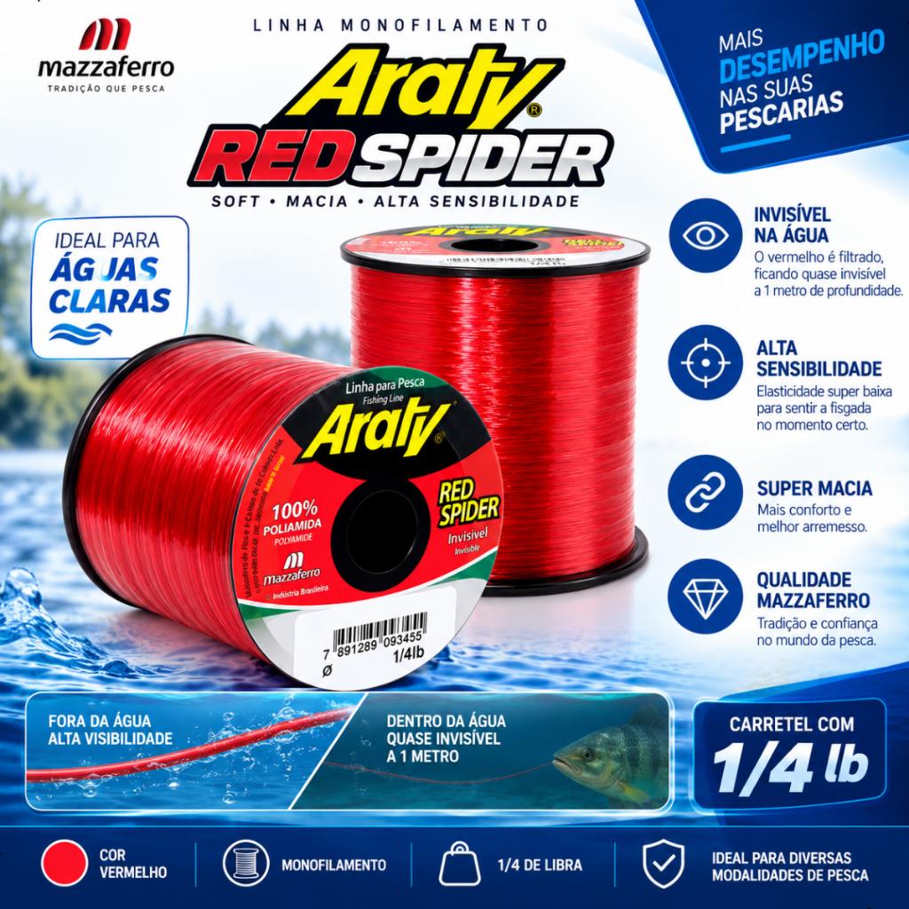 Linha De Monofilamento Mazzaferro Araty Red Spider - Vários Espessuras