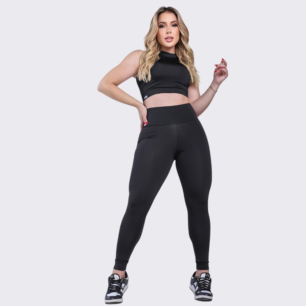 Conjunto Academia Fitness Grace Preto Golinha Corrida Yoga Aqn Sport