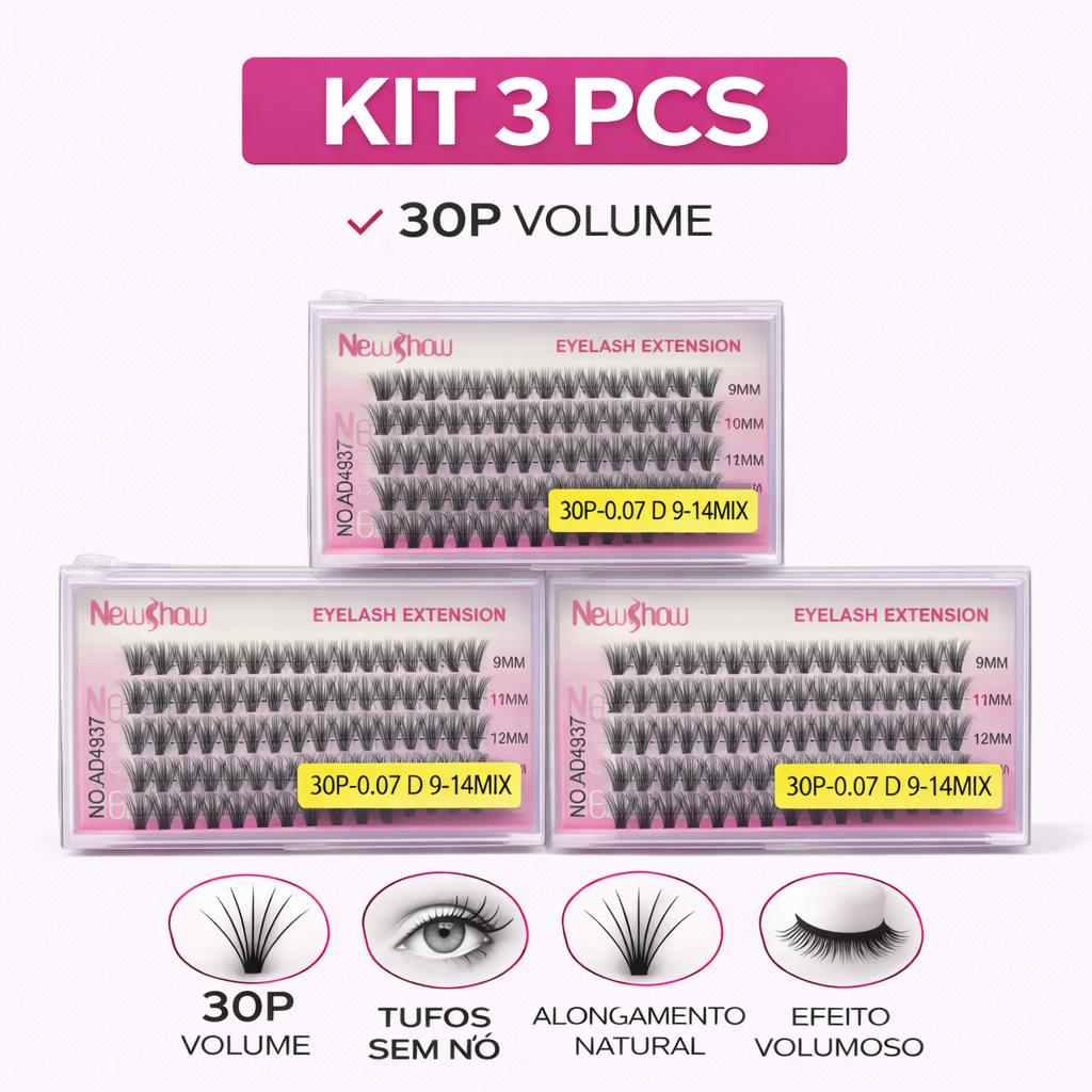 New Show Kit 3 Caixas 20p/30p/40p/50p Volume Natural Extensão Profissional Sem Nó Extensão