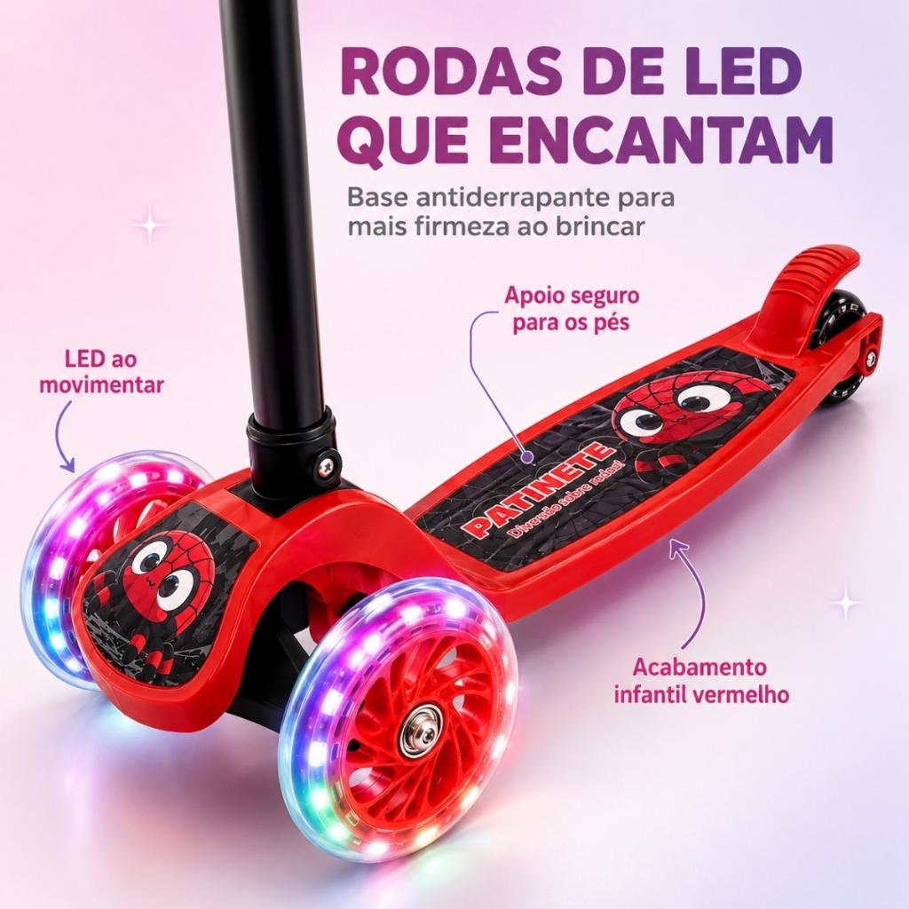 Patinete 3 Rodas Infantil Freio Segurança Ajuste Altura LED Colorido