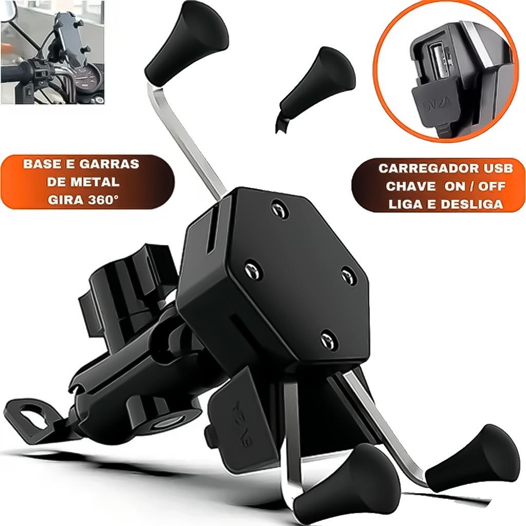 Suporte Celular Moto B-max Bmg-20 Retrovisor 360 USB Carregador
