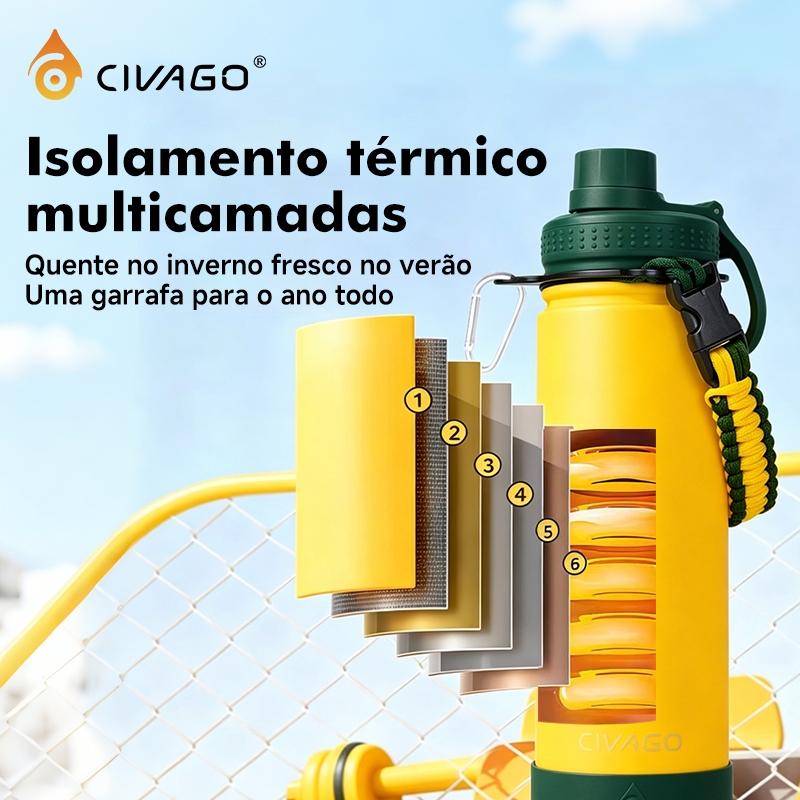 Garrafa Térmica 560ml-1180ml Inox Com Alça Quente Frio Com Isolamento Térmico De Grande Capacidade Bpa Free Civago